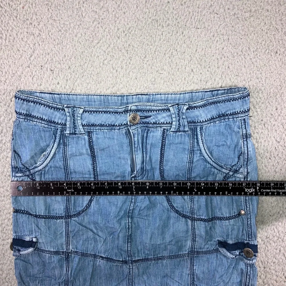 Vtg Denim Mini Skirt Women 32 Blue Contrast Stitch Paneled Y2K Boho 90s Festival